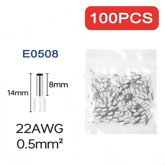 100PCS Tubular Crimp Terminals Wire Cable Ferrules Connectors E0508 E7508 E1008 E1508 E2508 E4009 E6012 Ferrules