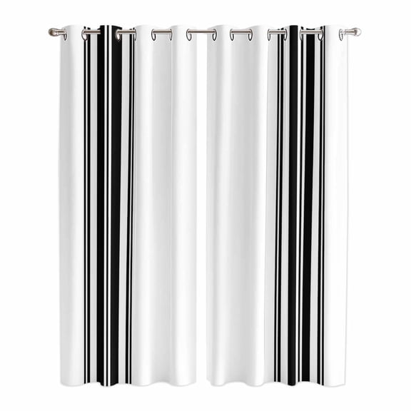 Black White Stripe Kitchen Curtains 96 Inch Length, Abstract Geometric Grommet Top Bedroom Living Room Curtains, Light Filtering Cafe Curtain Drapes 2 Panels Set 104''x96''
