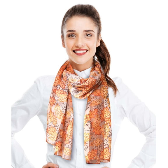 CBC Crown Women's Autumn Hawthorn Fall Leaves Leaf Pattern 13" x 60" Silk Feeling Scarf