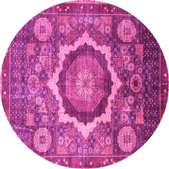 Ahgly Company Indoor Round Abstract Pink Modern Area Rugs, 3' Round