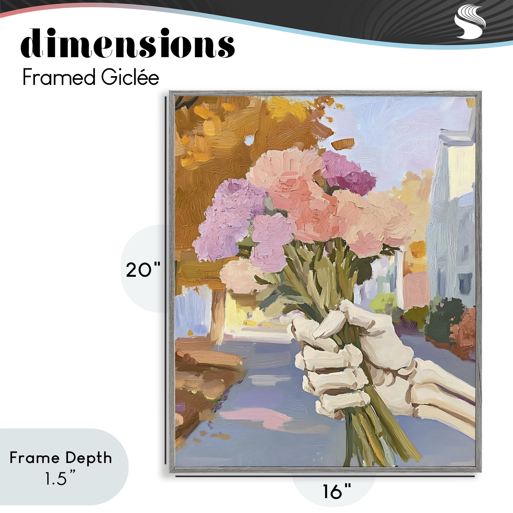 Stupell Industries Skeleton Hand Holding Flowers Gray Framed Giclee Art, design by The Prints Vibe