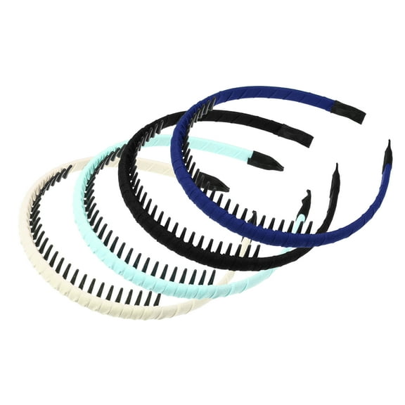 Vocoste 4 Pcs Women Teeth Comb Headbands Non-Slip Hair Hoop Beige Black Green Blue 4.72"x0.63"