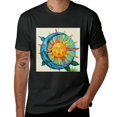 thumbnail image 2 of Wuche Red blue smiling sun, shirt design with short sleeves, unique artistic charm, T-shirt for children, casual and breathable gifts for men, women, boys and girls Black, 2 of 4