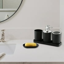 Lunxisen 2 Pcs Bathroom Accessories Set, Bathroom Organizer Countertop, Soap Dispenser and Toothbrush Holder, Mouthwash Cup, Tray Set, Vanity Tray for Bathroom