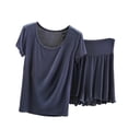 thumbnail image 2 of Bixock Women's 2 Piece Pajama Set,Pajamas for Women Solid Color Round Neck Short Sleeve Top Short Pants Summer Lightweight Sleepwear, 2 of 6