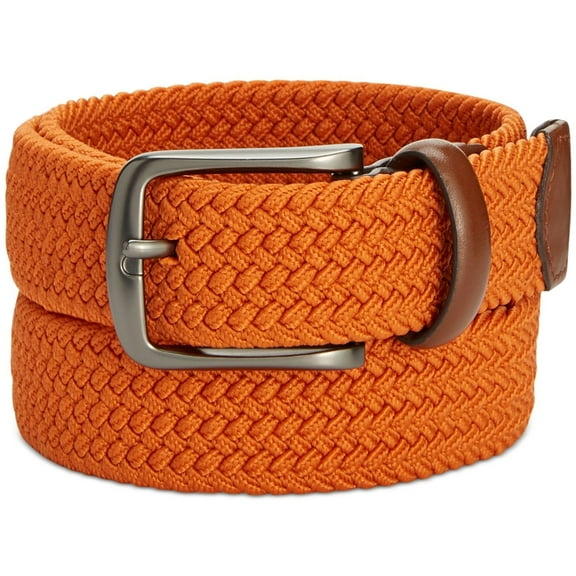Perry Ellis Mens Webbed Woven Belt, Orange, 30-32