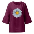 thumbnail image 4 of Hauts d'Été pour Femmes 2023 Femmes Été Aguichant Imprimé Régulier à Boutons Manches Trois Quarts Col Rond Bohémien T-Shirt Grande Taille pour Femmes, 4 of 4