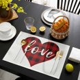 thumbnail image 3 of Valentine's Day Placemats Set of 4, Red Black Plaid Love Sweet Romance Placemats for Dining Table, Place Mats for Kitchen Tabletop, Waterproof Wipeable Dining Table Mats Set, 3 of 9