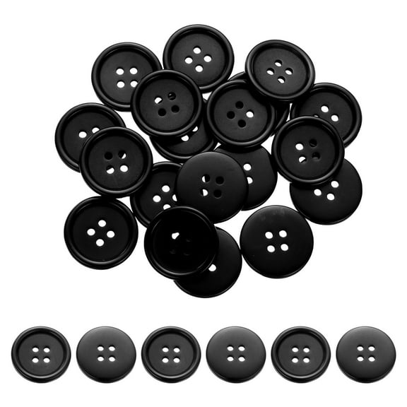 Uxcell 50Pcs 40L 4-Hole Resin Sewing Buttons for Crafts, 25mm 1" Round Clothing Fastener Round Resin Buttons for DIY Sewing Clothes Fabric Pants Dress Skirt Crafts Replacement, Black