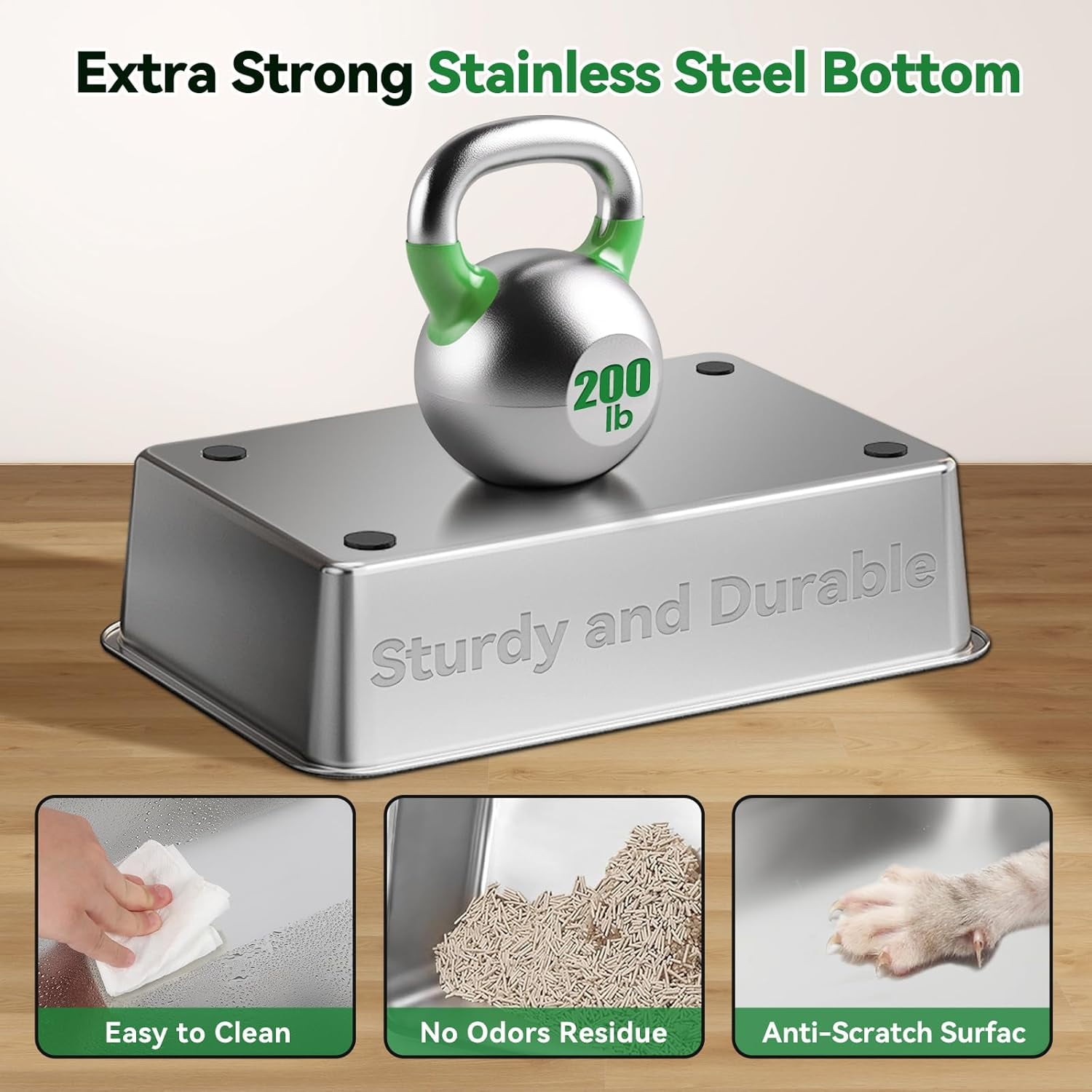 Stainless Steel Cat Litter Box with Removable Lid,Free in & Out Covered Metal Litter Box,Large Enclosed Litter Box with Litter Scoop & Mat, Easy Cleaning, Odor Free,Anti-Leakage for Kitty(Green)