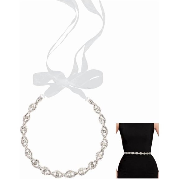 245cm Bridal Rhinestone Belt White Bridesmaid Gown Sash Hip Chain Belts Metal Horse Eye Bridal Waist Belts with Polyester Ribbon