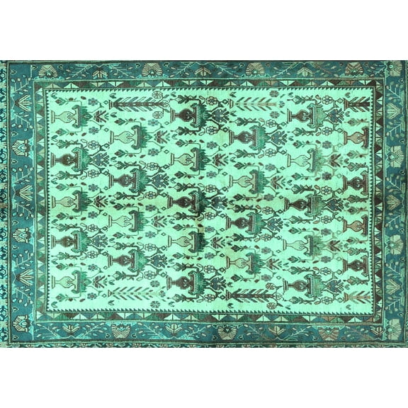 Ahgly Company Indoor Rectangle Animal Turquoise Blue Traditional Area Rugs, 7' x 9'