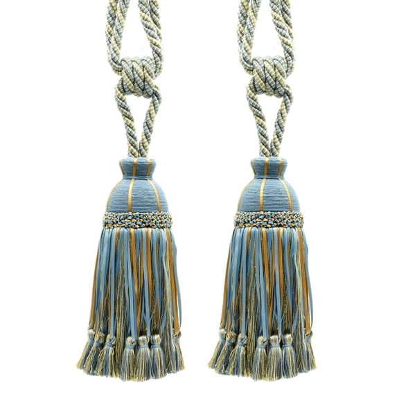 DECOPRO Beautiful Ribbon Curtain & Drapery Tassel Tieback Embellished with Hand Tied Tassels, Tassel Length 9 1/2" (24cm), Spread 32" (81cm) # TBHR095, #51527 Set of 2