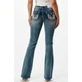 thumbnail image 2 of Grace in LA Women's Western Cactus Embroidered Distressed Bootcut Stretch Jeans (25), 2 of 7