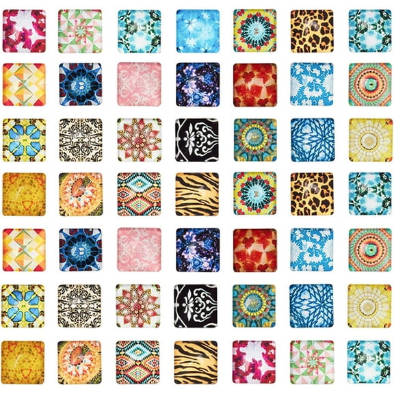 200pcs 10mm Mosaic Printed Glass Cabochons 10mm Glass Square Flat Cabochon Beads for Crafting DIY Jewelry Making Colorful