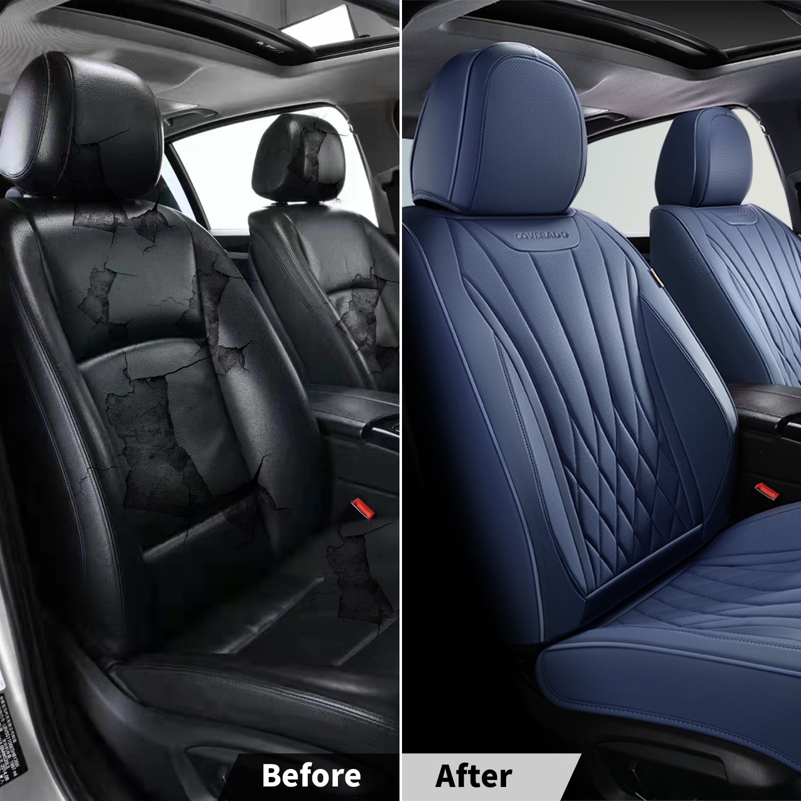 Coverado Front Car Seat Covers, Premium Leather Seat Protectors, Sleek Design Universal Fit for Most Cars, Blue