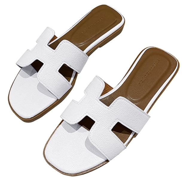 Sandalias planas para mujer sandalias planas deslizantes cómodas zapatillas de cuero de PU zapatillas suaves de moda antideslizantes para viajes al aire libre
