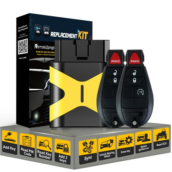 Self Programmable Car Key Fob DIY Kit/Add 2 Keys and Keyless Entry Remote Replacement for Dodge with FCC: GQ4-53T