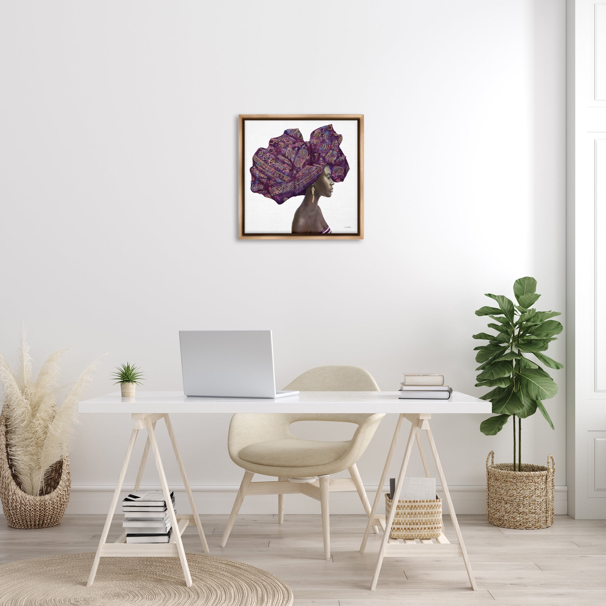 Stupell Industries Strong Female Portrait Headwrap Culture Beauty & Fashion Painting Brown Floater Framed Canvas Art Print Wall Art, 25 x 25