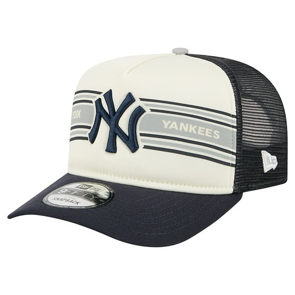 Men's New Era Cream/Navy New York Yankees Banner A-Frame 9FIFTY Trucker Snapback Hat