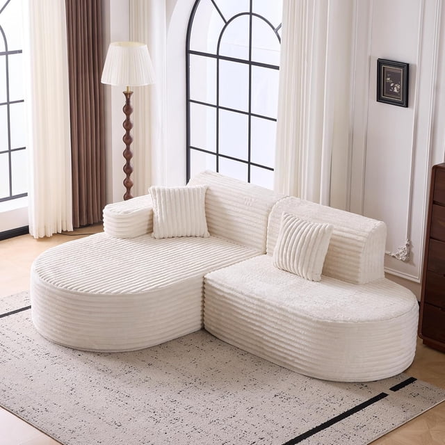 MELLCOM 93'' Modular Sectional Boneless Sofa, L Shaped Cloud Couches with Memory Foam Seating&Wide Armrest Design, Sofa Couch for Living Room, Bedroom, No Assembly Required (Beige, Left Hand Facing)