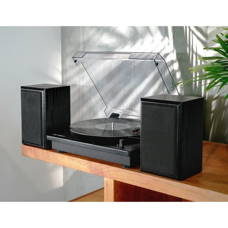 Victrola Montauk Bluetooth Record Player with 3 speed Turntable and Bookshelf Speakers - Black