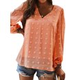 thumbnail image 3 of Women Pure Color Swiss Dot Long Sleeve V Neck Elastic Cuff Shirt, 3 of 7