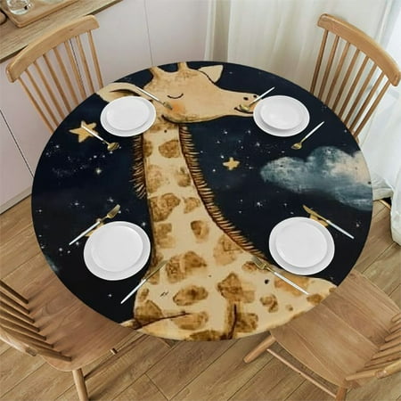 

Autua Giraffe Stars Sky Round Table Cover Stain Resistant Washable Indoor Outdoor Tablecloth Kitchen Dining Wedding Parties Table Cloth 100% Polyester Fiber 31 -35