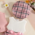 thumbnail image 6 of CAICJ98 Toddler Baby Girl 3 Piece Outfits Cute Sleeveless Collar Crop Jackets Flower Plaid A-Line Dress with Hat Spring Clothes Sets (Pink,9-12 Months), 6 of 6