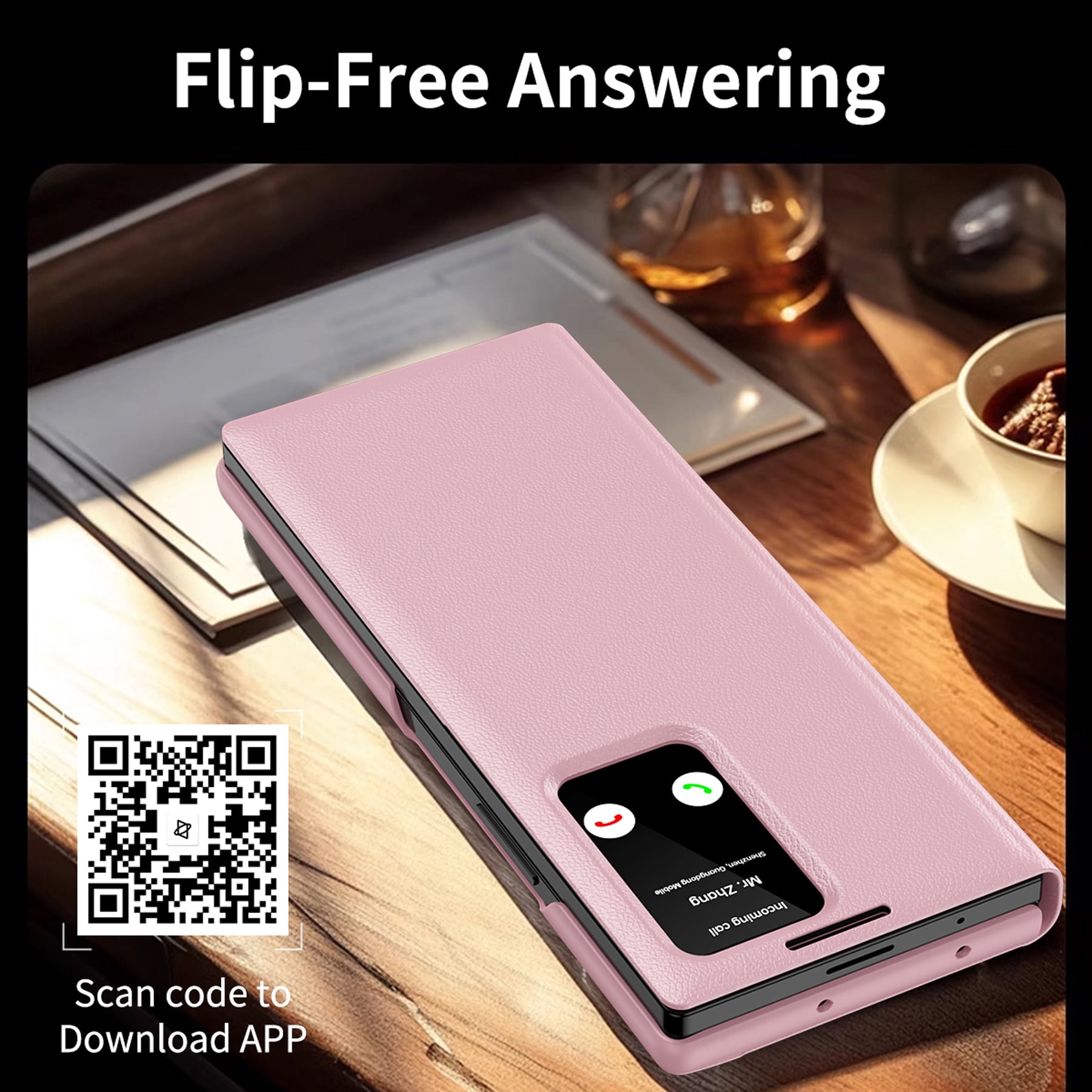 For Samsung Galaxy Z Fold 7 Case PU Leather Flip Case,With Intelligent Window,With Card Holder,Anti-fall Rugged Shockproof Protective Phone Case Cover for Samsung Galaxy Z Fold 7,Pink