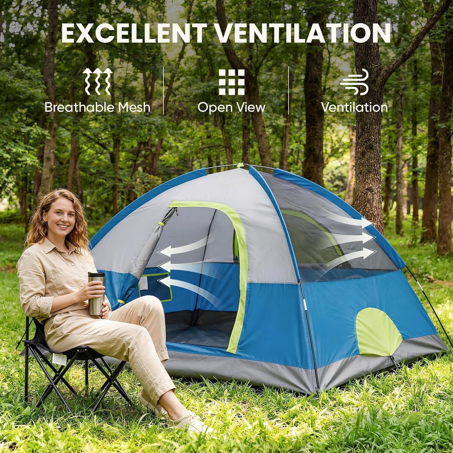 4-Person Camping Tent Lightweight Waterproof Windproof Dome Tent with Rainfly for Outdoor Hiking Backpacking Beach