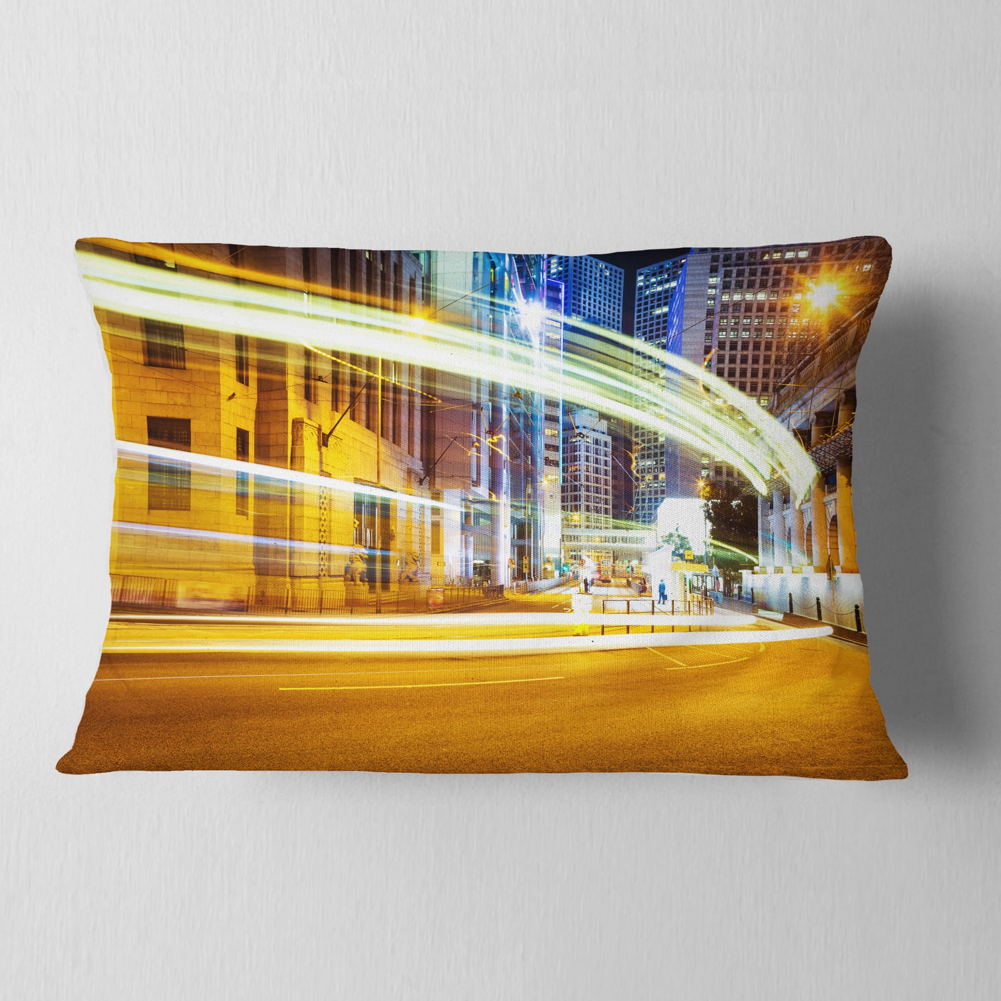 Designart Blur Motion Traffic Trail in Modern City - Throw Pillow - 12x20