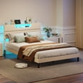 thumbnail image 5 of Tydimor Beige Fine Linen Fabric Bed Frame with Upholstered Headboard & Charge Station, King Size Bed Frame with LED Lights, No Box Spring Needed, 5 of 8