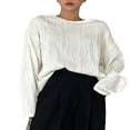 thumbnail image 2 of AMERTEER Femmes Pull-Over Blanc Automne Tops Jacquard Solide Manches Longues Col Rond Streetwear Blanc M, 2 of 7