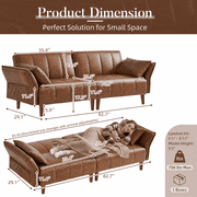 83 Faux Leather Sofa,Mid Century Modern Convertible Futon Sofa Bed with Adjustable Armrest and Backrest,2 Pillows for Living Room,Office,Brown