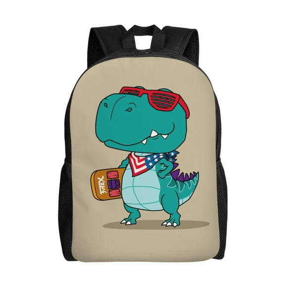 Lukts Cool Dino Playing Skateboard Pattern Backpack for Travel, Sports, Beach, Work, Casual Daily Pack for Men Women Fits 15.6 Inch Laptop