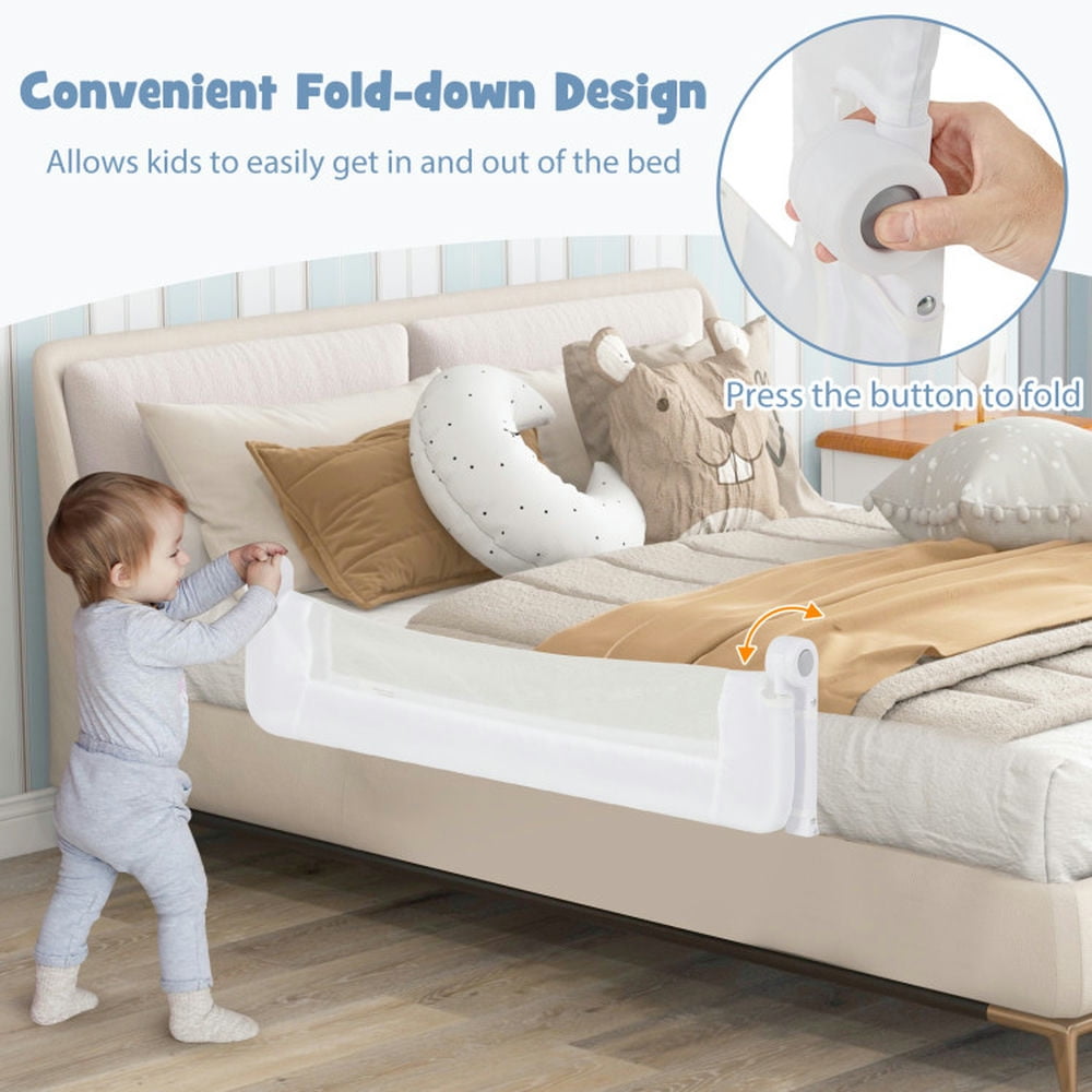 Spaco Foldable Bed Rail Swing Down Baby Bed Guard Rail-White, Baby Bassinet, Easy to Fold and Carry Travel Bassinet