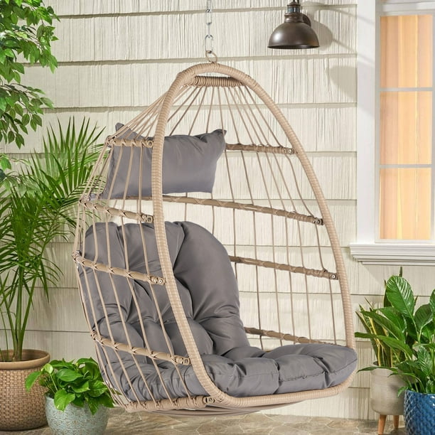 Hanging Egg Chair, Indoor Outdoor Swing Egg Chair Without Stand, Wicker Hammock Chair Swing with