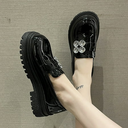 

Cathalem Women Casual Dress Shoes for The Office Women s Thick Soled Loafers With Diamond Round Head Womens Size 12 Shoes Casual Black 7