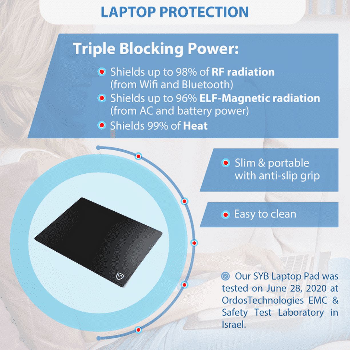Shield Your Body 3 layer Laptop Pad, EMF Radiation Protection, Anti Radiation Laptop Pad, Cooling RF Blocker Shield - Blue