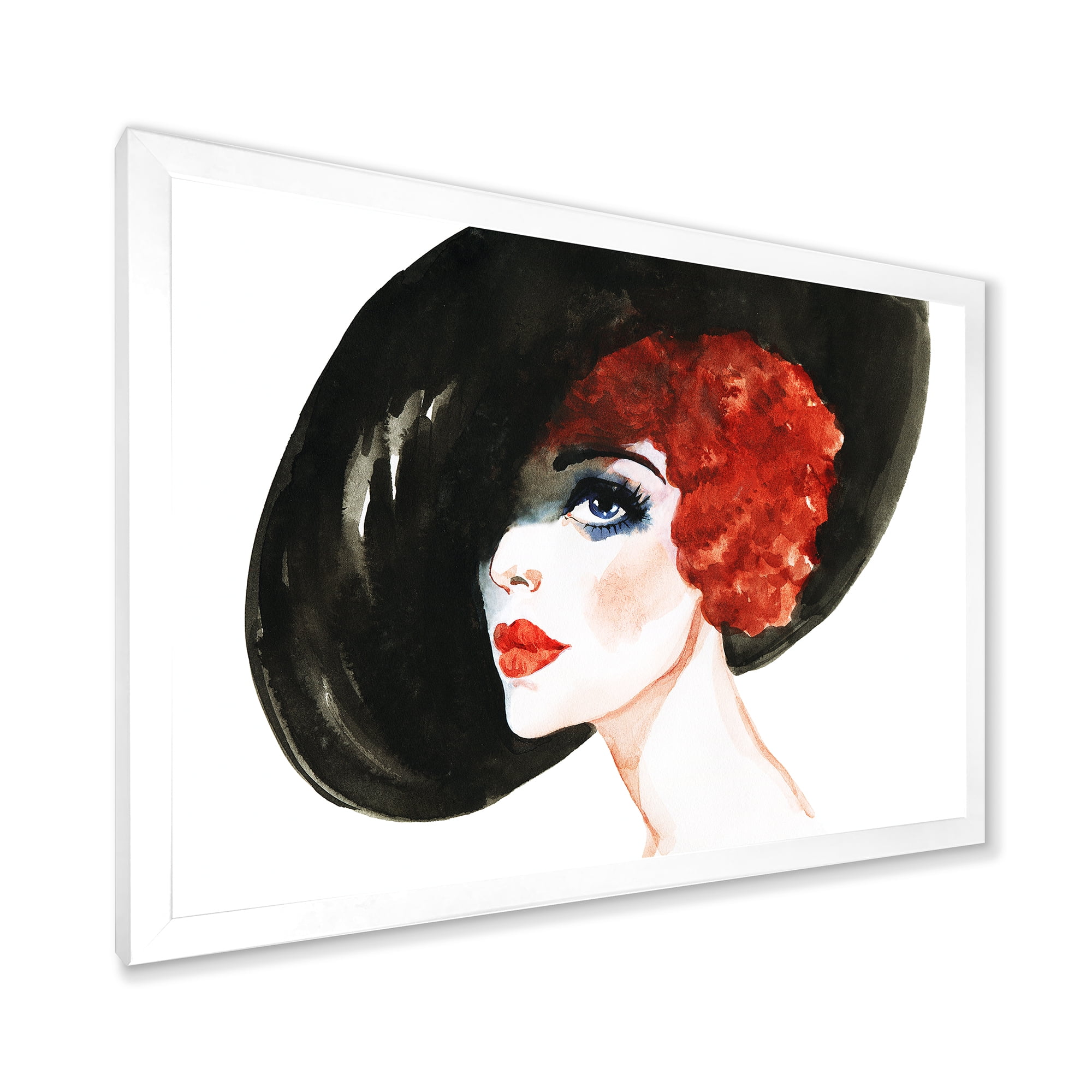 Designart 'Portrait of Woman Red Head Lady In Hat' Modern Framed Art Print