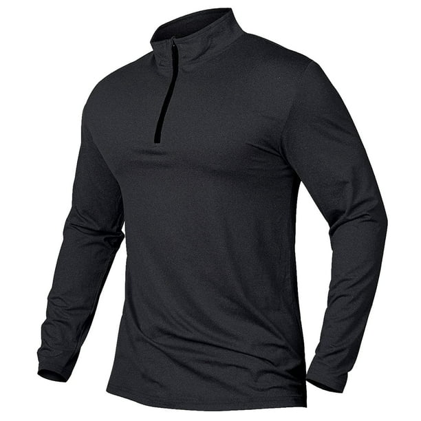 Jersey de manga larga con cremallera de un cuarto para hombre: camiseta deportiva de secado rápido para entrenar y actividades al aire libre