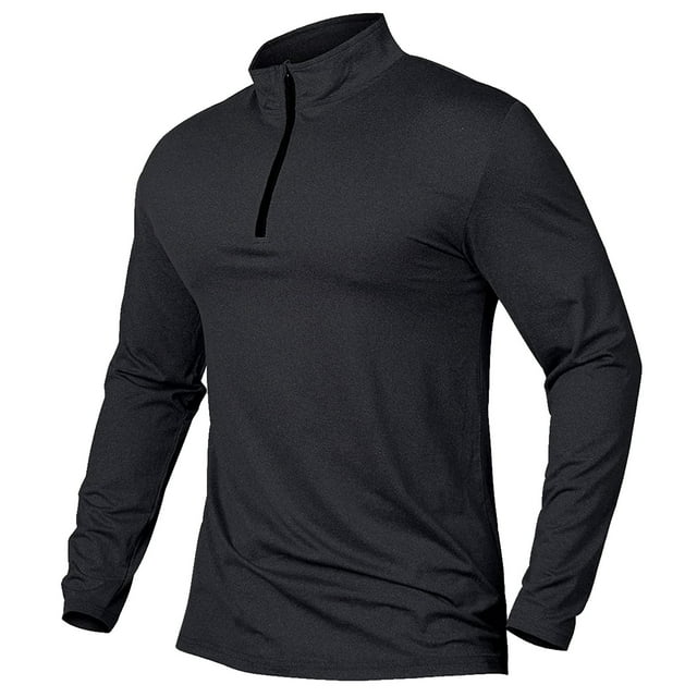 Jersey de manga larga con cremallera de un cuarto para hombre: camiseta deportiva de secado rápido para entrenar y actividades al aire libre
