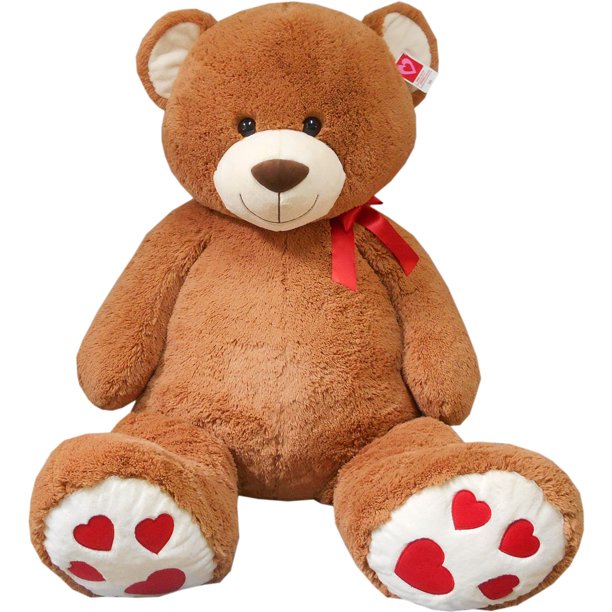 Jumbo 4 ft. brown teddy bear with red bow