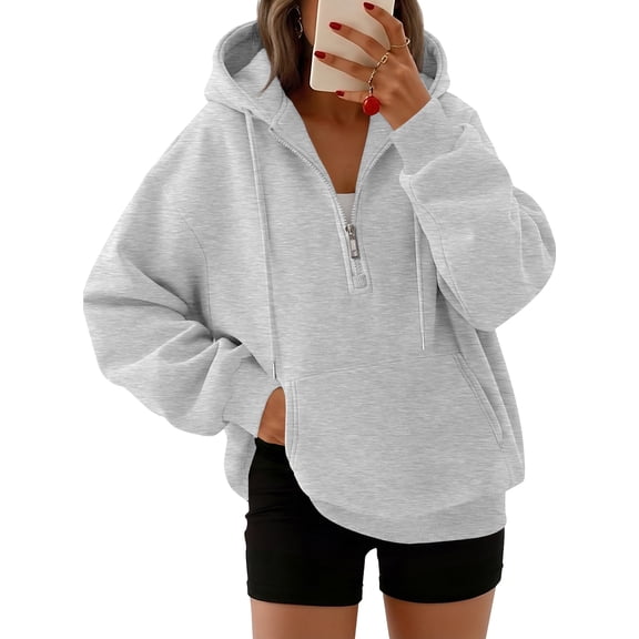 SUNBS Drawstring Half Zip Hoodies for Women Fall Oversized Casual Sweatshirts with Kangaroo Pocket