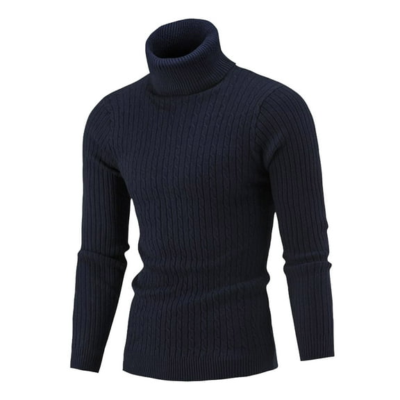 GBSYEWXS Men Pullover Sweaters Long Sleeve Pullover Thermal Retro Print Outdoor Navy High Neck Sweater
