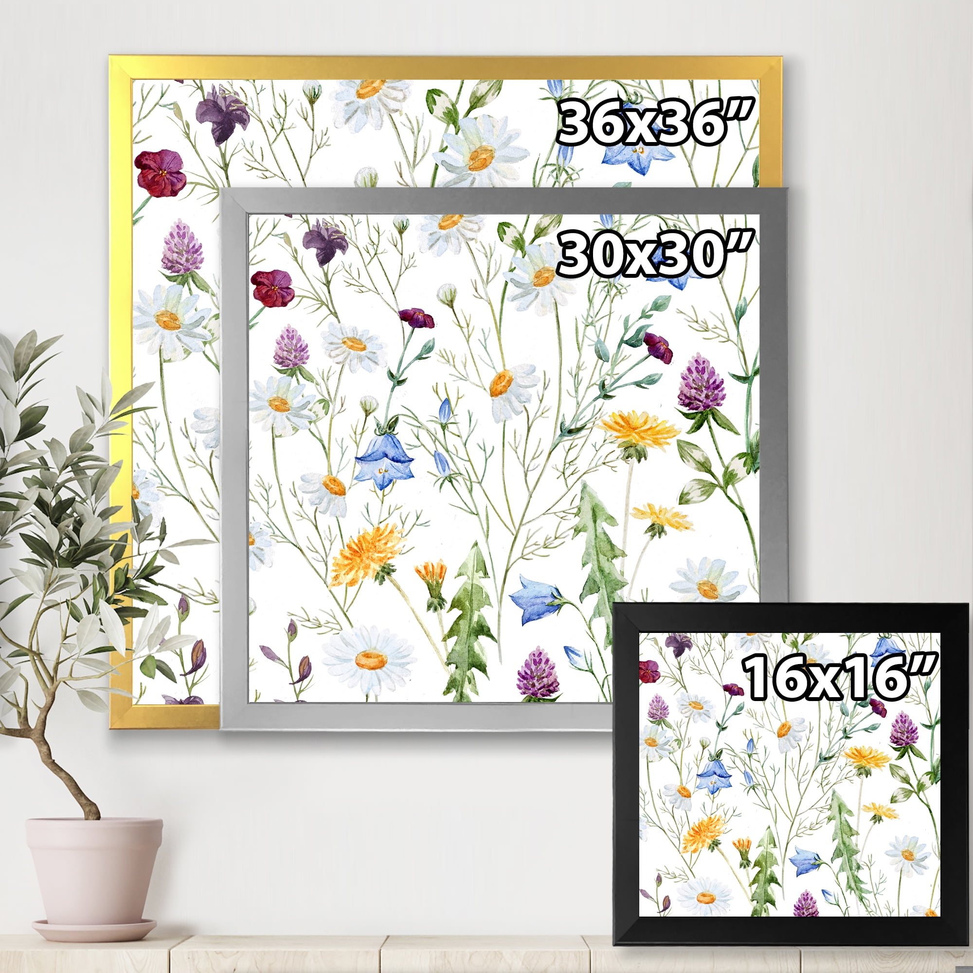 Designart 'Wildflowers Clover Bell and Chamomile III' Traditional Framed Art Print