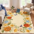thumbnail image 2 of Modern Vintage Washable Floral Scalloped Area Rug – Non-Slip, Mark Resistant, No-Shedding Low-Pile Carpet – Collapsible, Soft Accent Mat – Yellow Tone, 9x12ft, 2 of 8