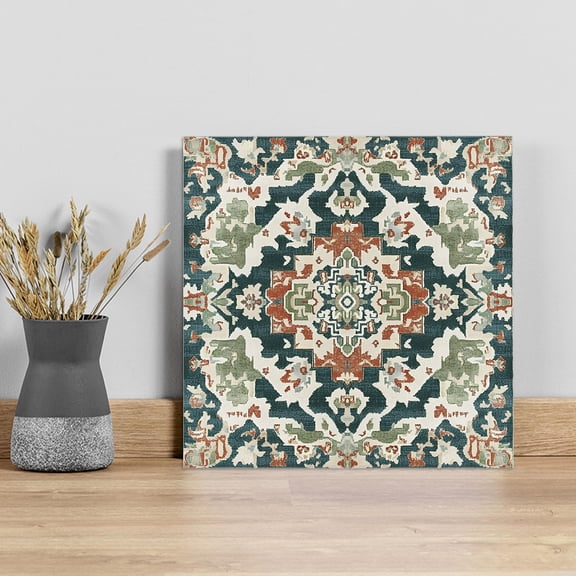 Teal Green Boho Boho Wall Art Painting on Canvas, Abstract Medieval Vintage Floral Canvas Art Home Prints Wall Art Framed Modern Artwork for Living Room Bedroom Wall Decor 12x12in