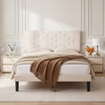thumbnail image 4 of edx Upholstered Full Bed Frame with Height-Adjustable Headboard and Crystal Buckle Accents, Beige, 4 of 7